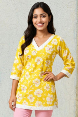 HouseOfCommon Women Printed A-line Kurta(Yellow)