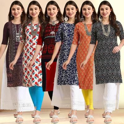 EthnicBasket Women Printed, Striped, Geometric Print A-line Kurta(Multicolor)