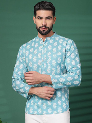 Sangria Men Printed Straight Kurta(Light Blue)