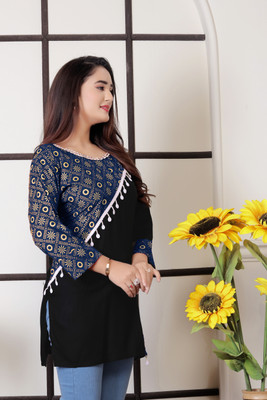 ATHARVFASHION Women Self Design A-line Kurta(Blue)