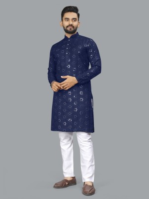 ZURIKA FASHION Men Embroidered A-line Kurta(Blue)