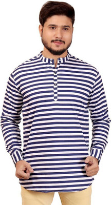 MADE IN THE SHADE Men Self Design Straight Kurta(Multicolor, Dark Blue, White)