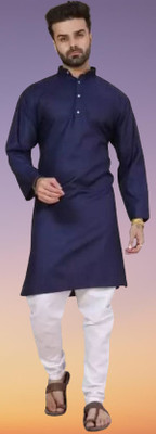 Yadaa Texttile Men Solid Straight Kurta(Blue)