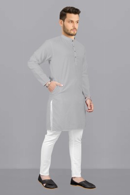 kanha creation Men Solid Straight Kurta(Grey)