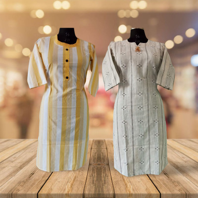 Misba collection Women Printed Straight Kurta(Yellow, White)