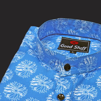 Varidashi Men Floral Print A-line Kurta(Blue)