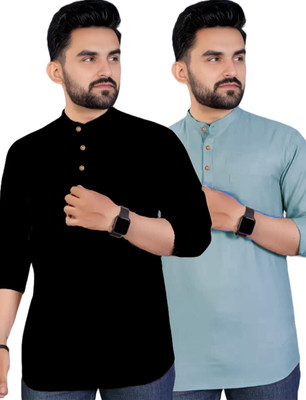 VIMASUTI Men Solid Straight Kurta(Light Blue)
