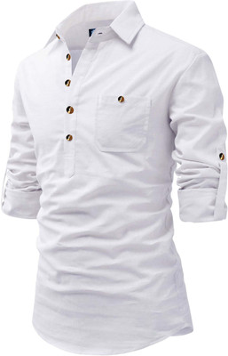 BHUVIKOO Men Solid A-line Kurta(White)
