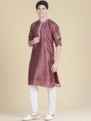 ANOUK Men Abstract Straight Kurta(Maroon)