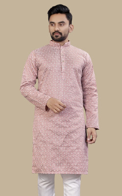 balajiis Men Self Design Straight Kurta(Pink, White)