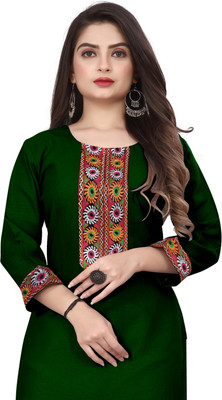 HF HOLYDAY FASHION Women Chikan Embroidery Straight Kurta(Dark Green)