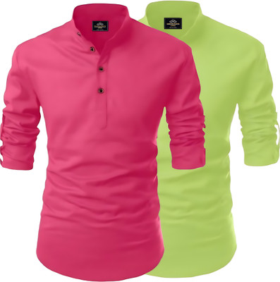 Fashion Marts Men Solid Straight Kurta(Multicolor, Light Green)