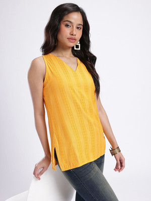 Anouk Rustic Women Self Design Straight Kurta(Yellow)