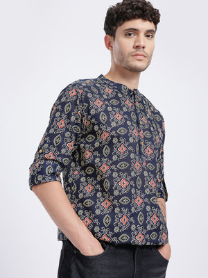 Anouk Rustic Men Printed Straight Kurta(Blue)