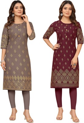 KETAKI FASHION Women Printed Straight Kurta(Brown, Maroon)