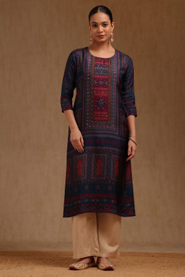 soch Women Printed Straight Kurta(Blue)