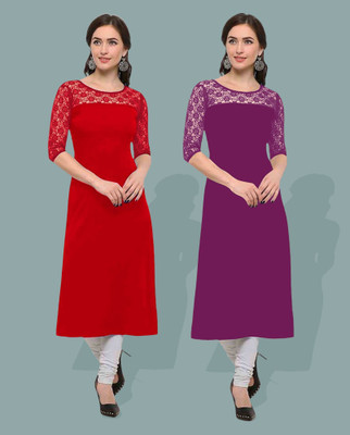 Maheshvi Women Self Design Straight Kurta(Purple)