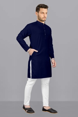 kanha creation Men Solid Straight Kurta(Dark Blue)