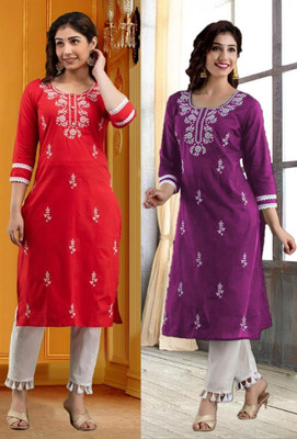 SISTO Women Chikan Embroidery A-line Kurta(Multicolor)
