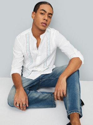 MAX Men Printed A-line Kurta(White)