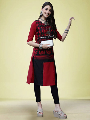 Moda Rapido Women Self Design Straight Kurta(Maroon)