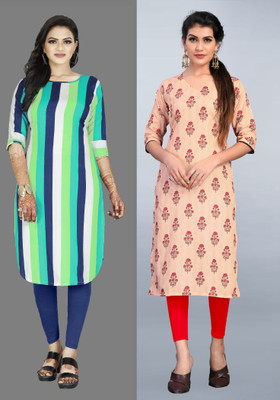 tanvi creation Women Printed Straight Kurta(Red, Multicolor)