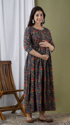 OMSHA Women Printed Anarkali Kurta(Black)
