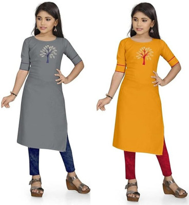 vishvoham Girls Printed Straight Kurta(Multicolor)
