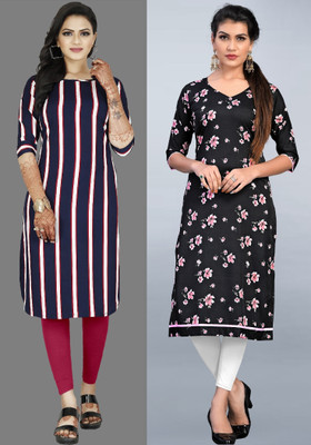 tanvi creation Women Striped Straight Kurta(Purple, Black)
