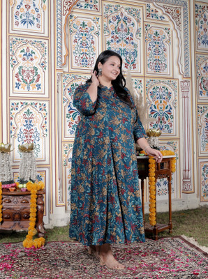 Swasti Women Printed Gown Kurta(Multicolor)