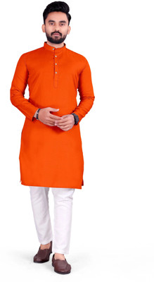 OmakarENT Men Printed Straight Kurta(Orange)