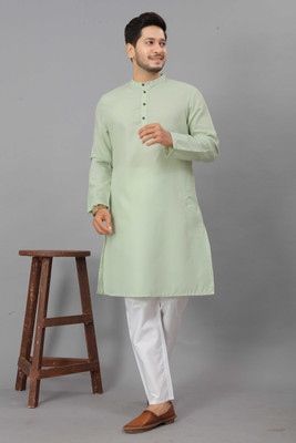 ODD by Poshaak Men Solid Straight Kurta(Light Green)