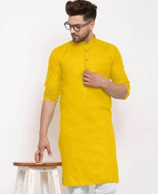 SUFFY CREATION Men Solid Straight Kurta(Yellow)