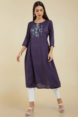 soch Women Embroidered A-line Kurta(Purple)