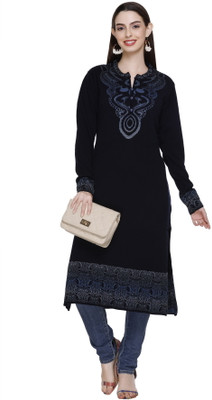 MONTREX Women Self Design Straight Kurta(Blue)