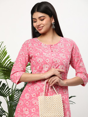 R&B Women Printed A-line Kurta(Pink)