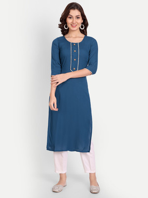 Convious Women Self Design A-line Kurta(Blue)
