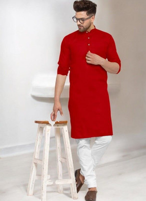 Krisha trend Men Solid Straight Kurta(Red)