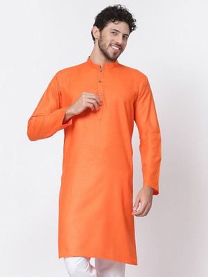 Tsarina Men Solid Straight Kurta(Orange)