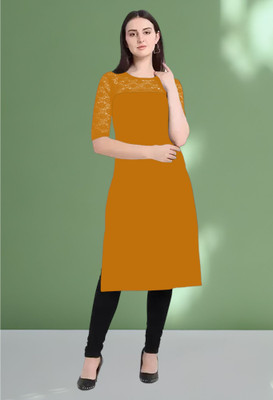 Maheshvi Women Solid Straight Kurta(Yellow)