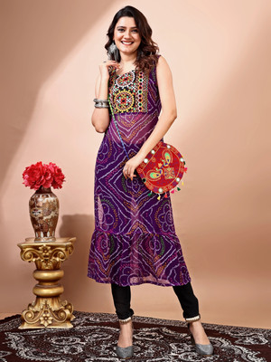 Youthnic Women Bandhani Straight Kurta(Purple)