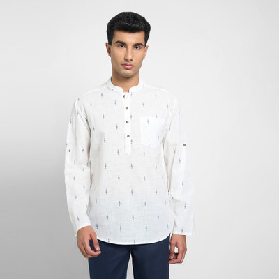 Indus Routeby Pantaloons Men Printed A-line Kurta(White)