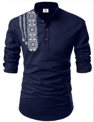 Fashion Marts Men Solid, Self Design Straight Kurta(Light Blue)
