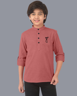 VTEXX Boys Solid Straight Kurta(Pink)