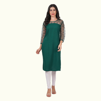 Good Straders Women Solid A-line Kurta(Green)