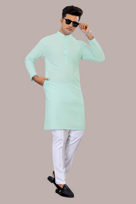 Keton Men Solid Straight Kurta(Light Blue)