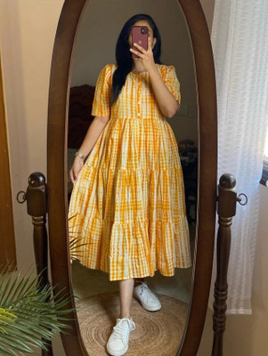 TANISHQGARMENTS Women A-line Yellow Midi/Calf Length Dress