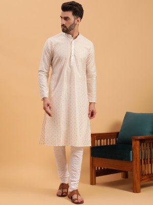 Namaskar Men Printed Straight Kurta(Orange)