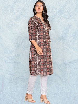 Jaipuur Trend Women Embroidered Straight Kurta(Brown)