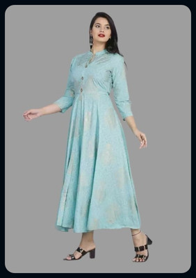 AnviTextile Women Printed Anarkali Kurta(Blue)
